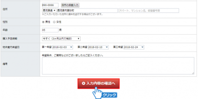 「入力内容の確認へ」ボタンをクリック
