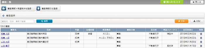 顧客データの削除
